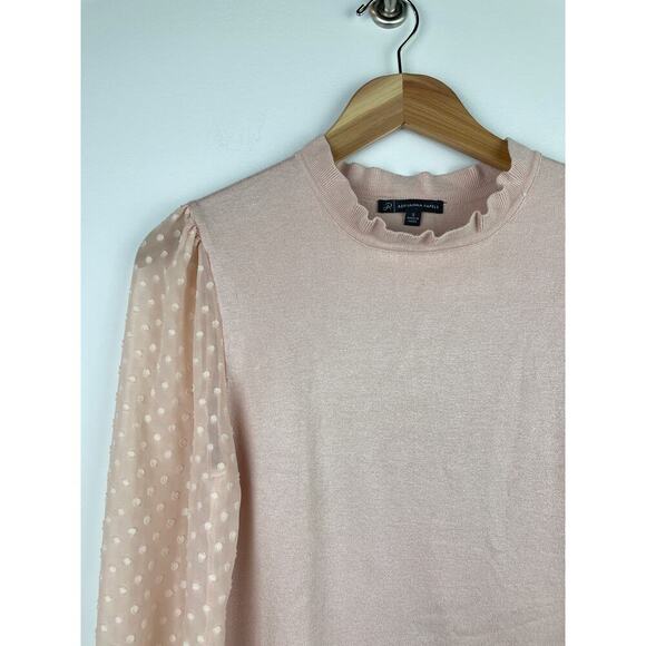 Adrianna Papell Pink Blouse w/ Sheer Polka Dot Sleeves - Size Small - Picture 2 of 6